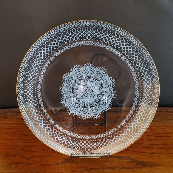 Chance BrothersGlass Lace White Filigree Doily Pattern 18" Wide Serving Platter - Picture 1 of 4